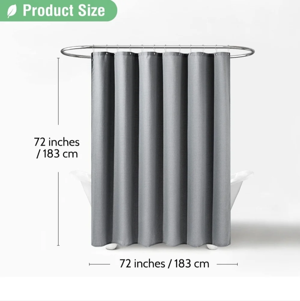 Grey Waffle Shower Curtain & Hooks